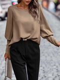 Round Neck Lantern Sleeve Blouse - Trendsi - Flyclothing LLC