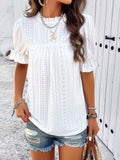 Eyelet Mock Neck Flounce Sleeve Blouse - Trendsi - Flyclothing LLC
