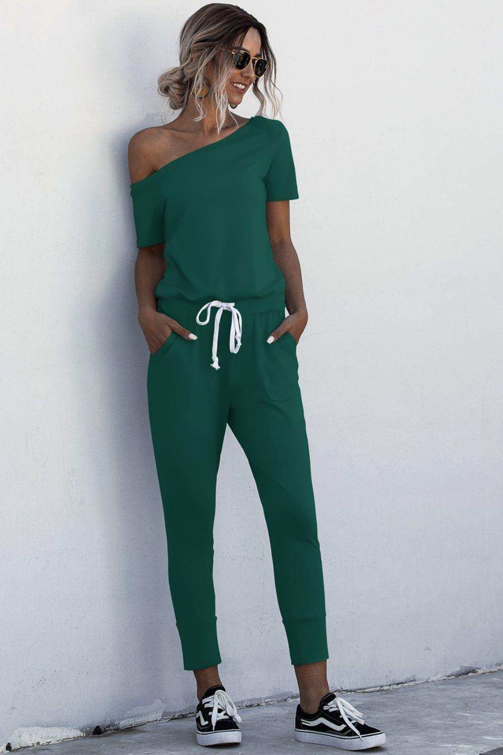 Asymmetrical Neck Tied Jumpsuit with Pockets - Trendsi - Flyclothing LLC