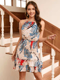 Printed Grecian Neck Smocked Mini Dress - Trendsi - Flyclothing LLC