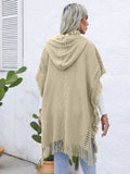 Fringe Trim Buttoned Hooded Poncho - Trendsi - Flyclothing LLC