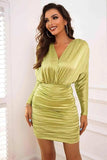 Open Back Ruched Long Sleeve Dress - Trendsi - Flyclothing LLC