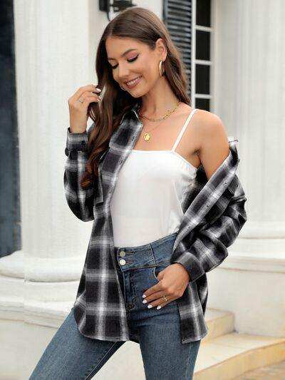 Plaid Button Up Pocketed Shirt - Trendsi - Flyclothing LLC