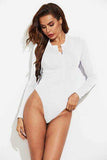 Half Button Round Neck Long Sleeve Bodysuit - Trendsi - Flyclothing LLC