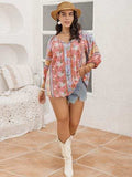 Plus Size Printed Tie Neck Balloon Sleeve Blouse - Trendsi - Flyclothing LLC