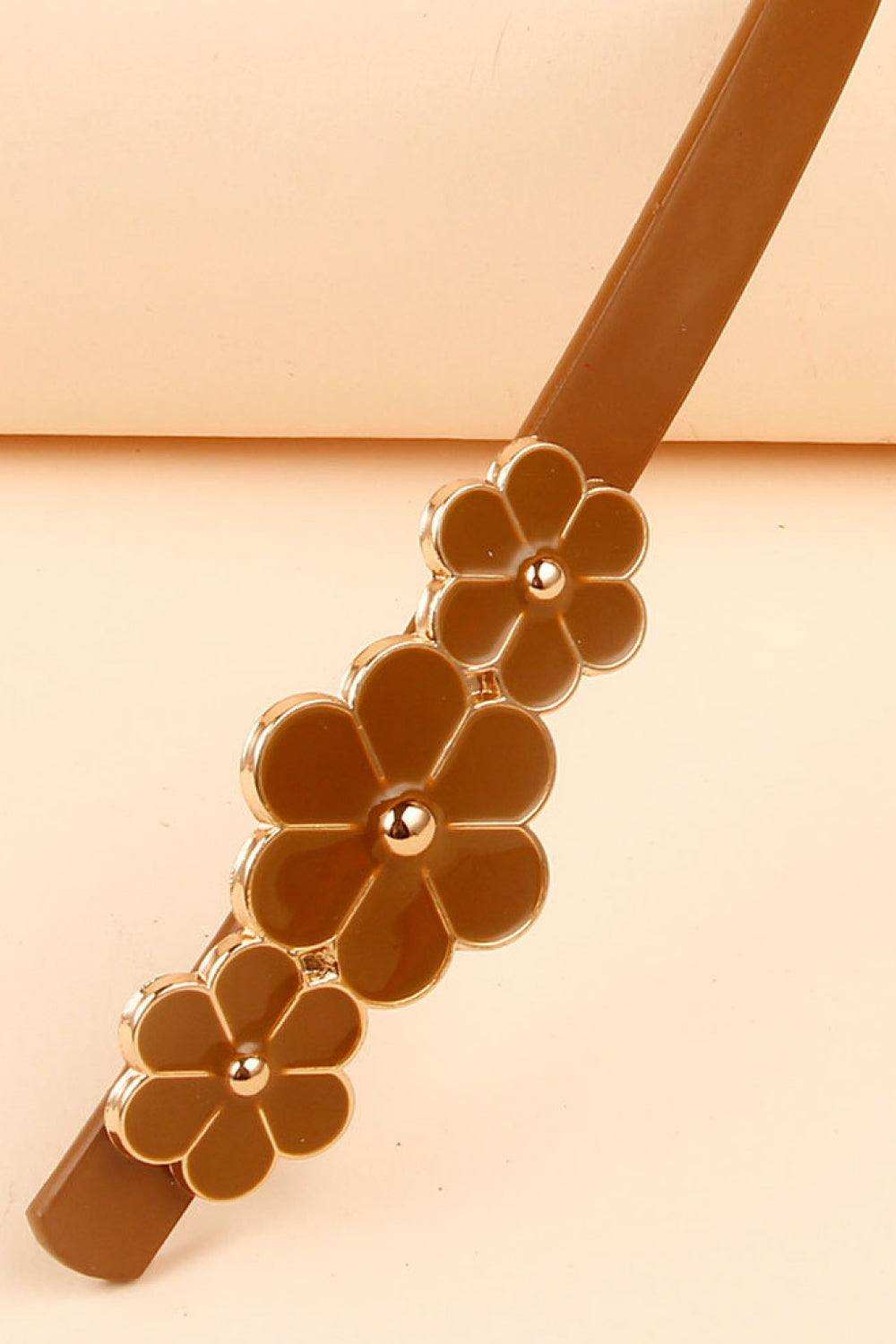 Flower Decor Skinny PU Belt - Trendsi - Flyclothing LLC