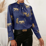 Leopard Graphic Mock Neck Puff Sleeve Blouse - Trendsi - Flyclothing LLC