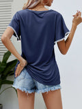 Pom-Pom Trim Flutter Sleeve Round Neck Tee - Trendsi - Flyclothing LLC