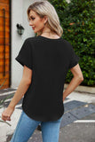 Notched Neck Cuffed Sleeve Shirt - Trendsi - Flyclothing LLC