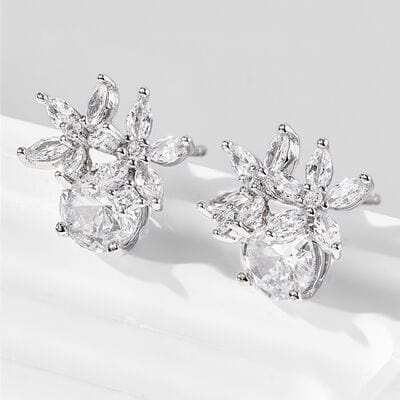 Zircon 925 Sterling Silver Flower Stud Earrings - Trendsi - Flyclothing LLC