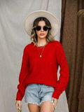 Openwork Round Neck Raglan Sleeve Sweater - Trendsi - Flyclothing LLC
