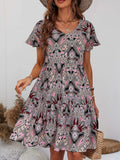 Printed V-Neck Tiered Dress - Trendsi - Flyclothing LLC