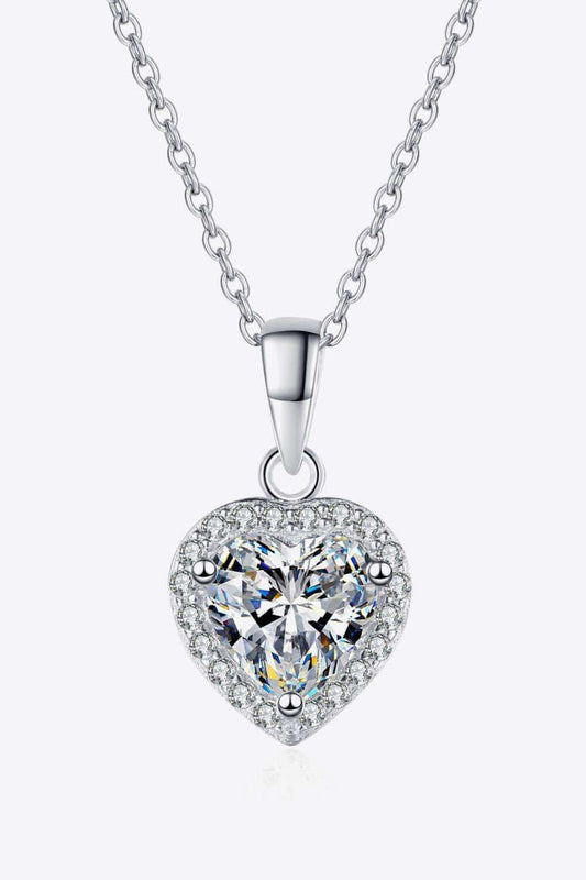 1 Carat Moissanite Heart Pendant Chain Necklace - Trendsi - Flyclothing LLC