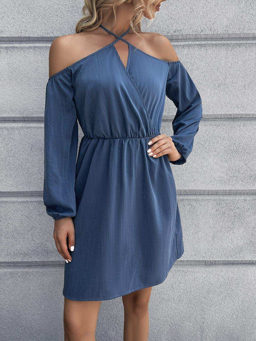 Cold-Shoulder Crisscross Mini Dress - Trendsi - Flyclothing LLC