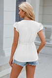 Eyelet Notched Cap Sleeve Blouse - Trendsi - Flyclothing LLC
