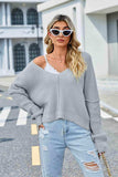V-Neck Long Sleeve Sweater - Trendsi - Flyclothing LLC