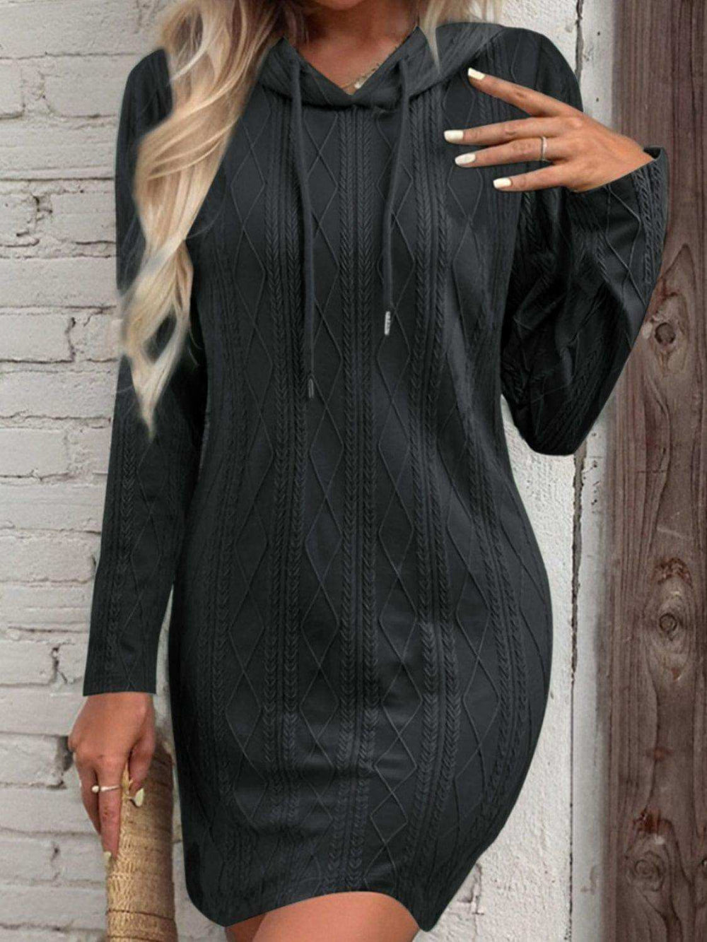 Drawstring Hooded Sweater Dress - Trendsi - Flyclothing LLC