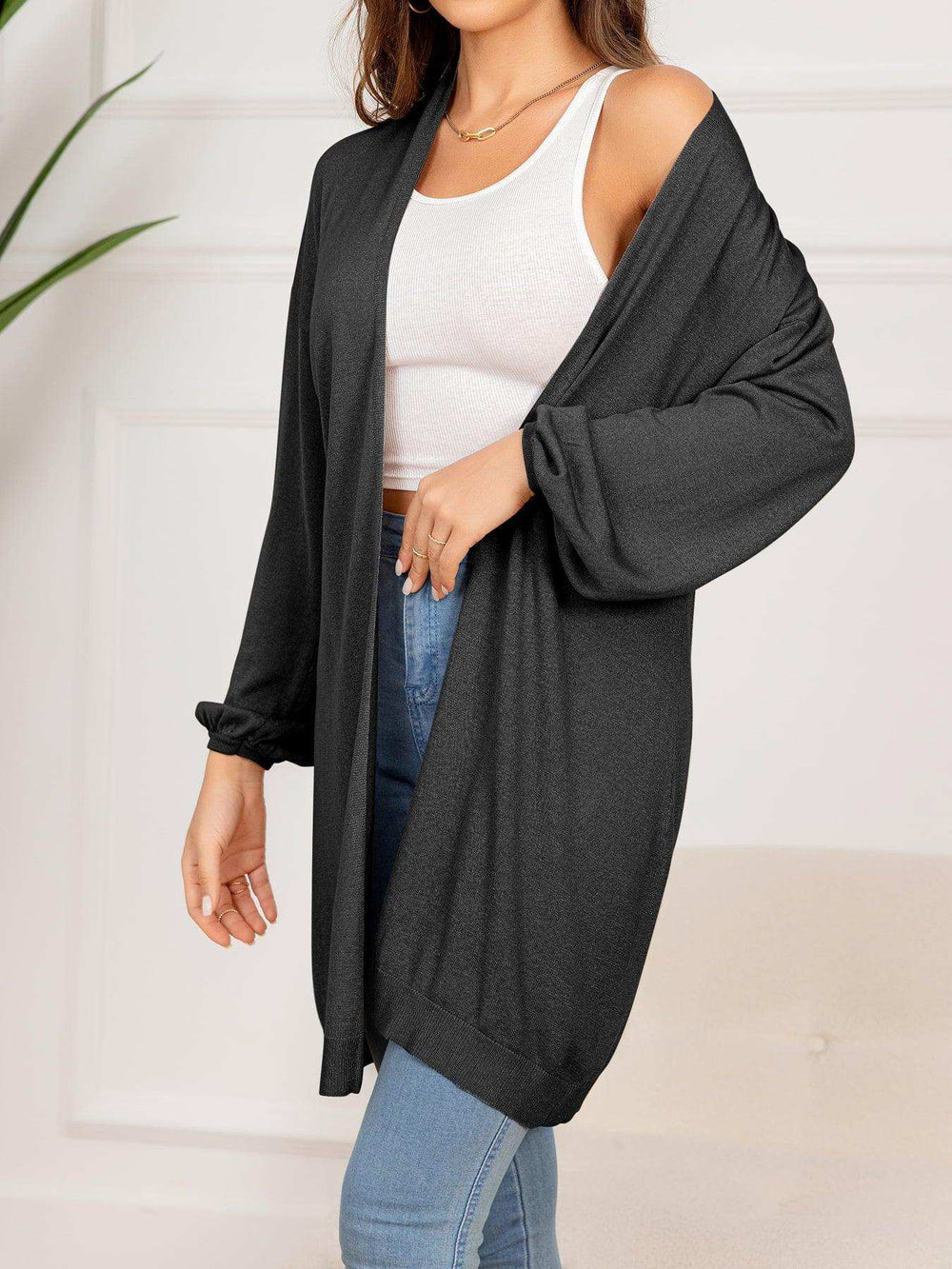 Dropped Shoulder Open Front Longline Cardigan - Trendsi - Flyclothing LLC