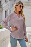 Eyelet Notched Lantern Sleeve T-Shirt - Trendsi - Flyclothing LLC