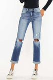 Kancan High Waist Distressed Hem Detail Cropped Straight Jeans - Trendsi - Flyclothing LLC