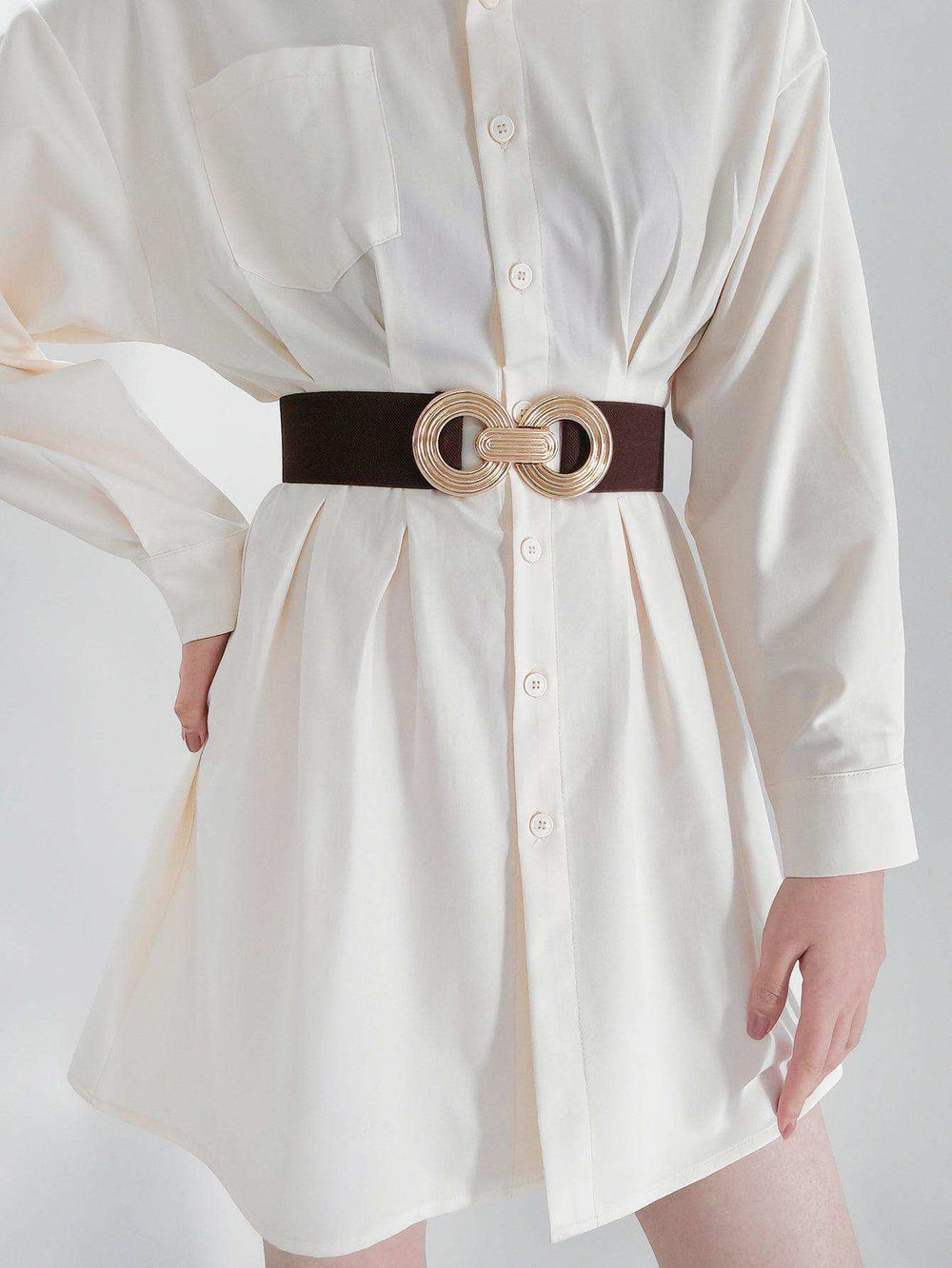 Geometric Buckle Elastic Wide Belt - Trendsi - Flyclothing LLC