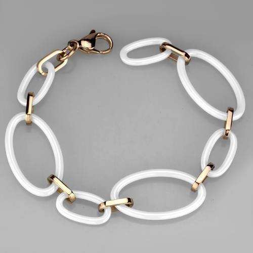 Alamode IP Rose Gold(Ion Plating) Stainless Steel Bracelet with Ceramic in White - Alamode - Flyclothing LLC