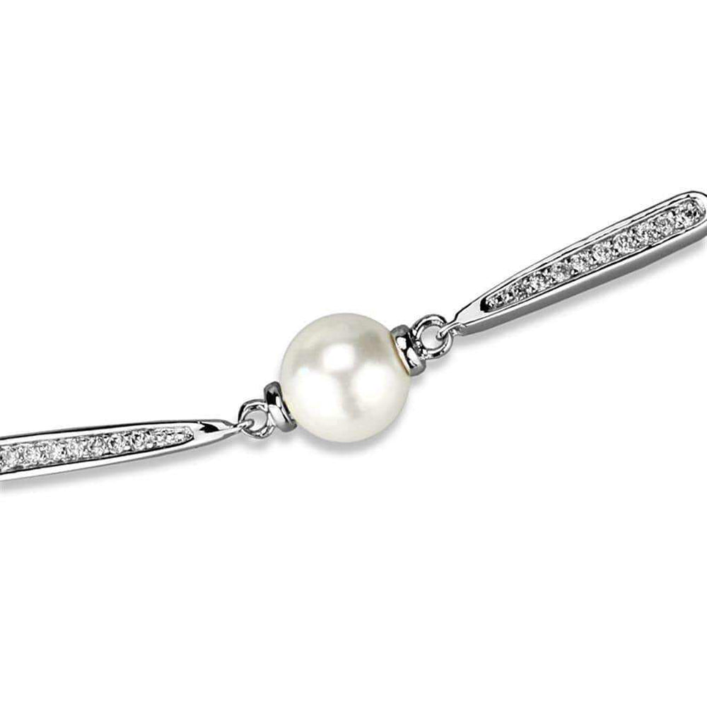 Alamode Rhodium Brass Bracelet with Synthetic Pearl in White - Alamode - Flyclothing LLC