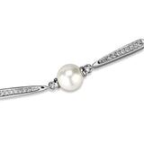Alamode Rhodium Brass Bracelet with Synthetic Pearl in White - Alamode - Flyclothing LLC