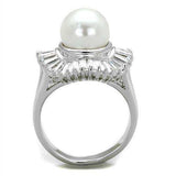Alamode Rhodium Brass Ring with Synthetic Pearl in White - Alamode - Flyclothing LLC