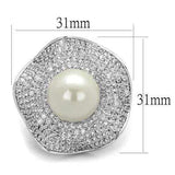 Alamode Rhodium Brass Ring with Synthetic Pearl in White - Alamode - Flyclothing LLC