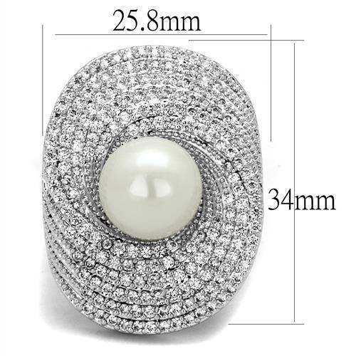 Alamode Rhodium Brass Ring with Synthetic Pearl in White - Alamode - Flyclothing LLC