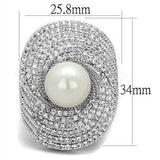 Alamode Rhodium Brass Ring with Synthetic Pearl in White - Alamode - Flyclothing LLC