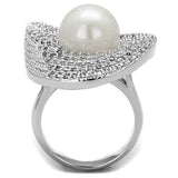 Alamode Rhodium Brass Ring with Synthetic Pearl in White - Alamode - Flyclothing LLC