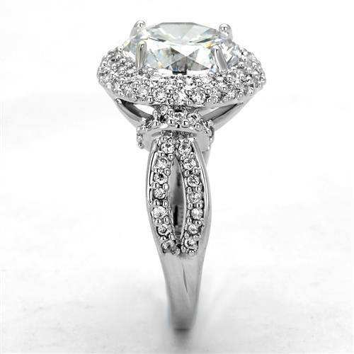 Alamode Rhodium Brass Ring with AAA Grade CZ in Clear - Alamode - Flyclothing LLC