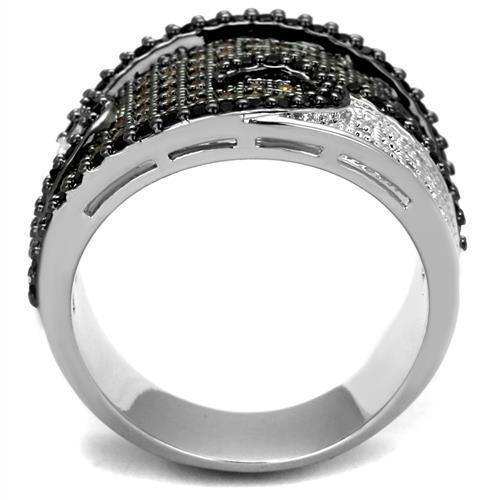 Alamode Rhodium + Ruthenium Brass Ring with AAA Grade CZ in Multi Color - Alamode - Flyclothing LLC