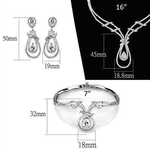 Alamode Rhodium Brass Jewelry Sets with AAA Grade CZ in Clear - Alamode - Flyclothing LLC