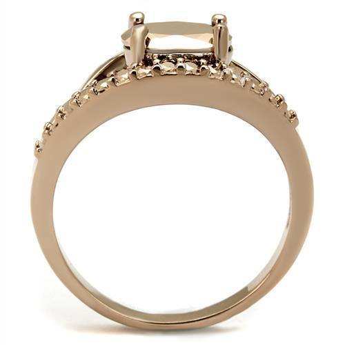 Alamode IP Rose Gold(Ion Plating) Brass Ring with AAA Grade CZ in Metallic Light Gold - Alamode - Flyclothing LLC