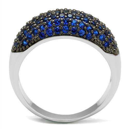 Alamode Rhodium + Ruthenium Brass Ring with AAA Grade CZ in London Blue - Alamode - Flyclothing LLC