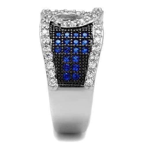 Alamode Rhodium + Ruthenium Brass Ring with AAA Grade CZ in London Blue - Alamode - Flyclothing LLC