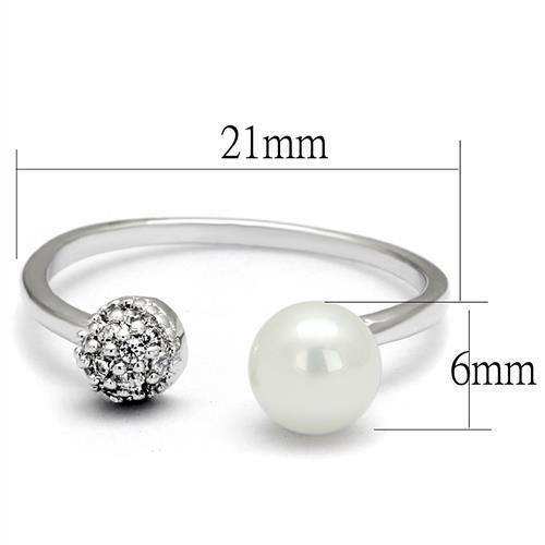 Alamode Rhodium Brass Ring with Synthetic Pearl in White - Alamode - Flyclothing LLC