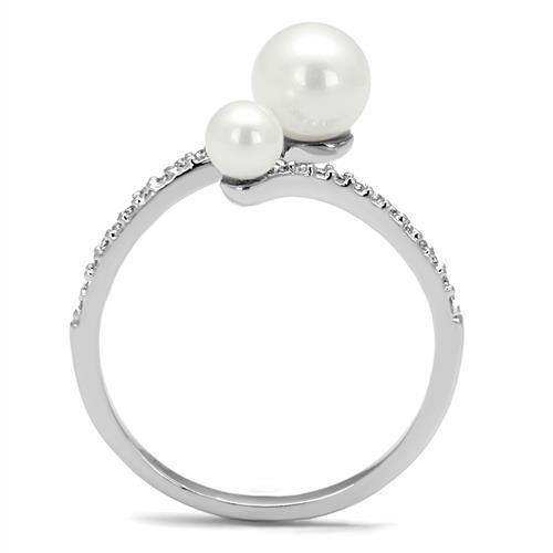 Alamode Rhodium Brass Ring with Synthetic Pearl in White - Alamode - Flyclothing LLC