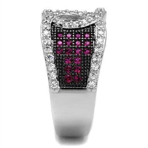 Alamode Rhodium + Ruthenium Brass Ring with AAA Grade CZ in Ruby - Alamode - Flyclothing LLC