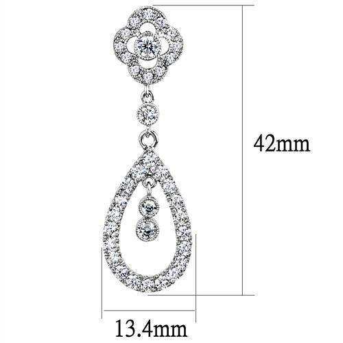 Alamode Rhodium Brass Earrings with AAA Grade CZ in Clear - Alamode - Flyclothing LLC