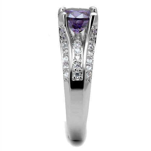 Alamode Rhodium Brass Ring with AAA Grade CZ in Amethyst - Alamode - Flyclothing LLC