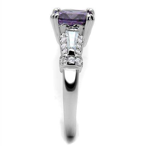 Alamode Rhodium Brass Ring with AAA Grade CZ in Amethyst - Alamode - Flyclothing LLC
