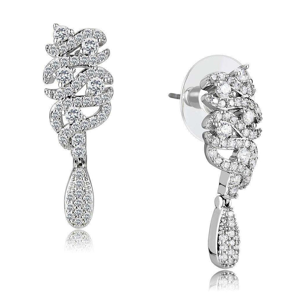 Alamode Rhodium Brass Jewelry Sets with AAA Grade CZ in Clear - Alamode - Flyclothing LLC