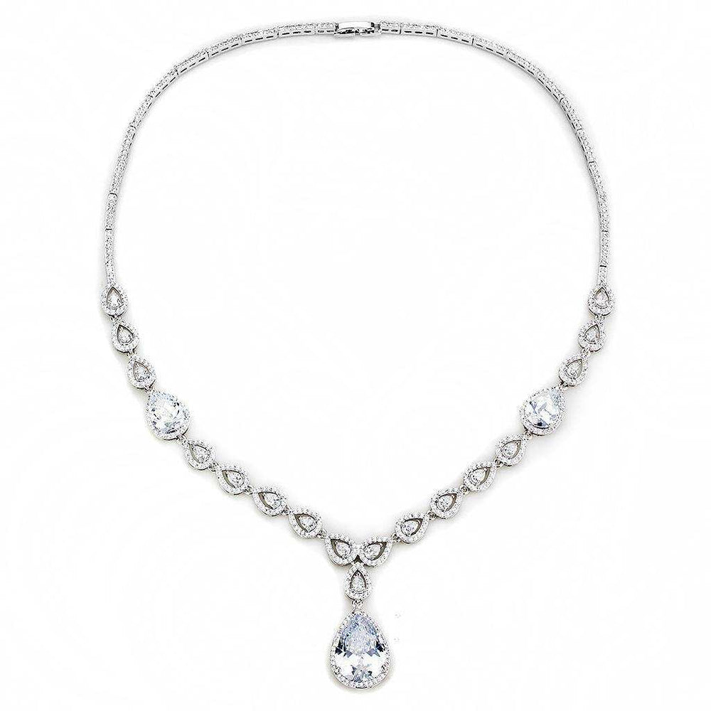 Alamode Rhodium Brass Jewelry Sets with AAA Grade CZ in Clear - Alamode - Flyclothing LLC