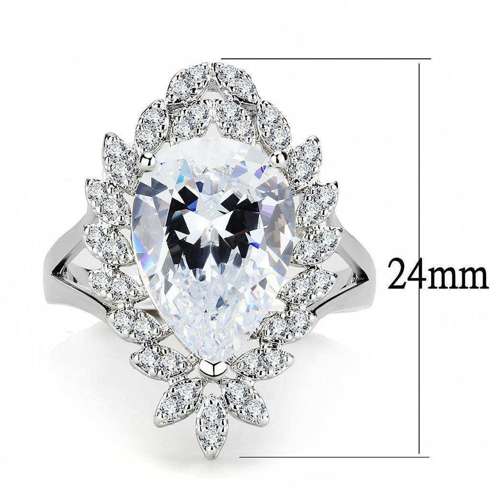 Alamode Rhodium Brass Ring with AAA Grade CZ in Clear - Alamode - Flyclothing LLC