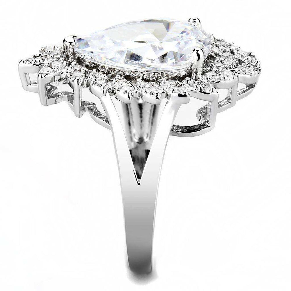 Alamode Rhodium Brass Ring with AAA Grade CZ in Clear - Alamode - Flyclothing LLC