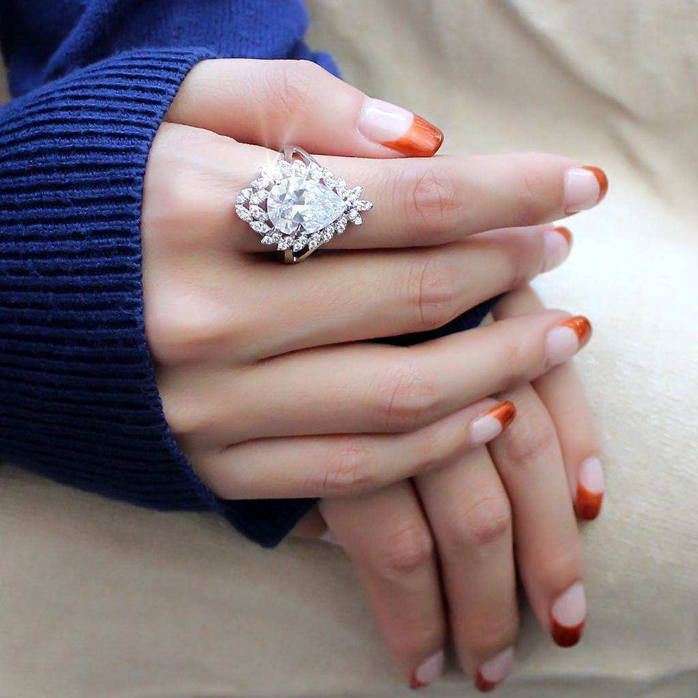 Alamode Rhodium Brass Ring with AAA Grade CZ in Clear - Alamode - Flyclothing LLC